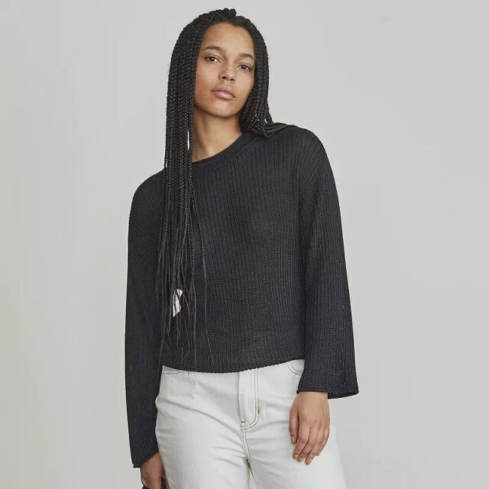 Elizabeth & James | Womens Black Cable Knit Crewneck Pullover Sweater Top Blouse